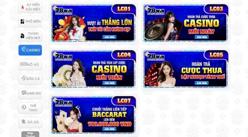 Thưởng lớn tại mỗi sảnh cược tại nhà cái 78win